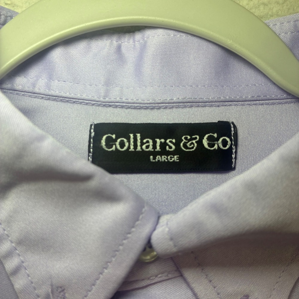 Collars Co Dress Collar Polo Shirt Men L Purple Short Sleeve Golf Preppy Stretch - Picture 4 of 8